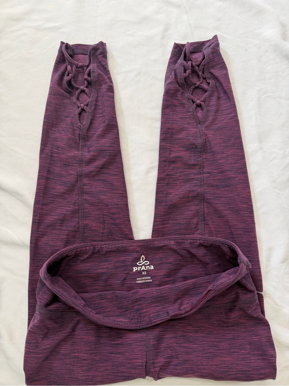 Prana Heathered Plum Leggings with Crisscross Ankle Detail